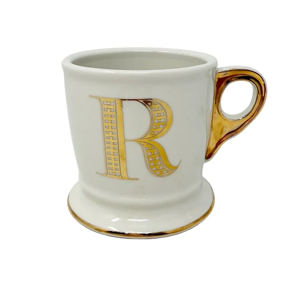 Anthropologie Monogram Letter R Ceramic Gold Mug Shaving Style‎